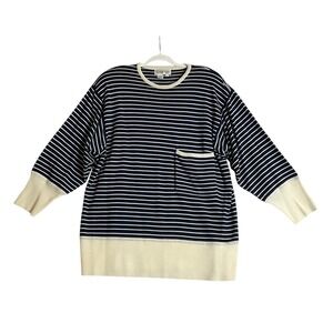 Vintage Outlander Wool Blend Blue Ivory Striped Pullover Sweater‎  L